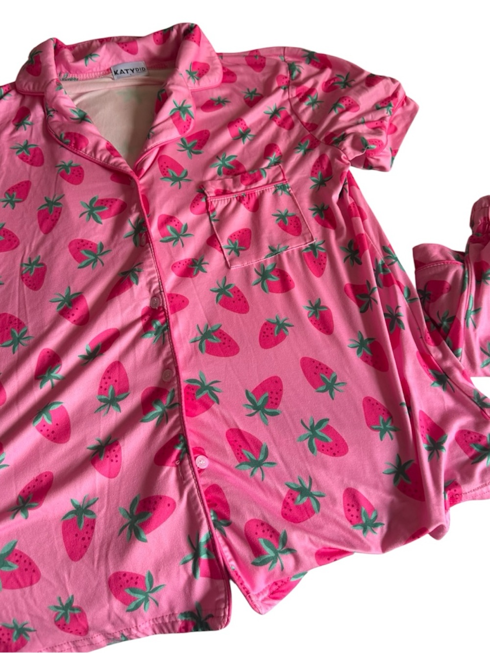 Katydid Pink Strawberry Print Pajama Set - Medium